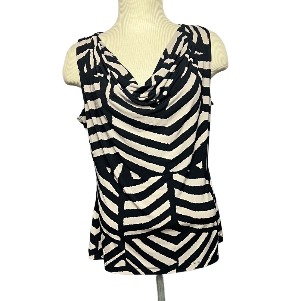 Calvin Klein Cowl Neck Tank Top Sleeveless Geometric Print Black Beige‎ M
